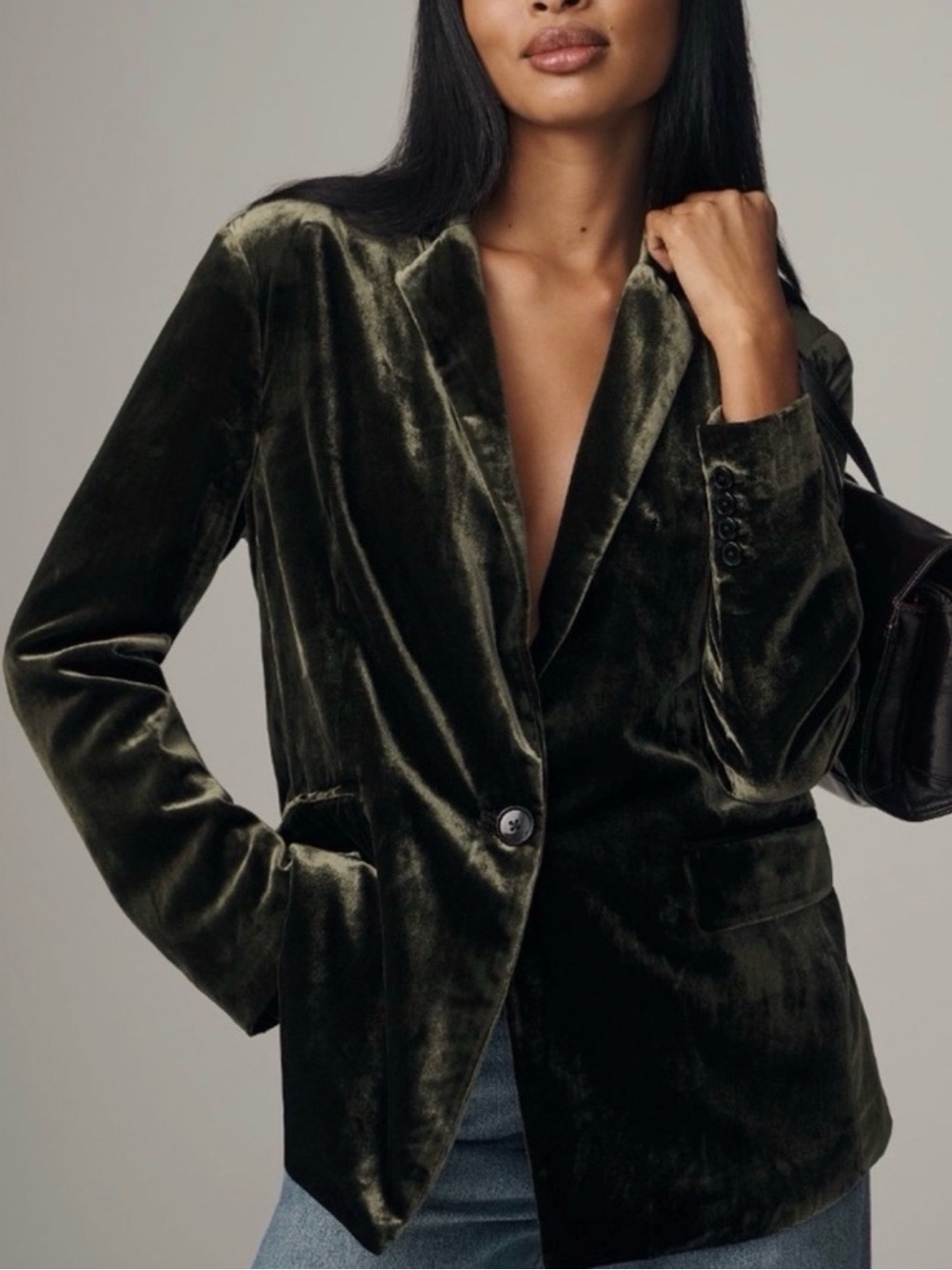 Anthropologie The Tessie Blazer by Maeve: Velvet Edition Sz Large in Olive